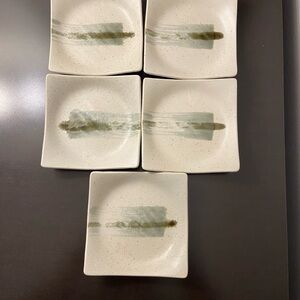 Set of 5 Vintage Mino ware Japanese pottery Square plates with a speckled glaze